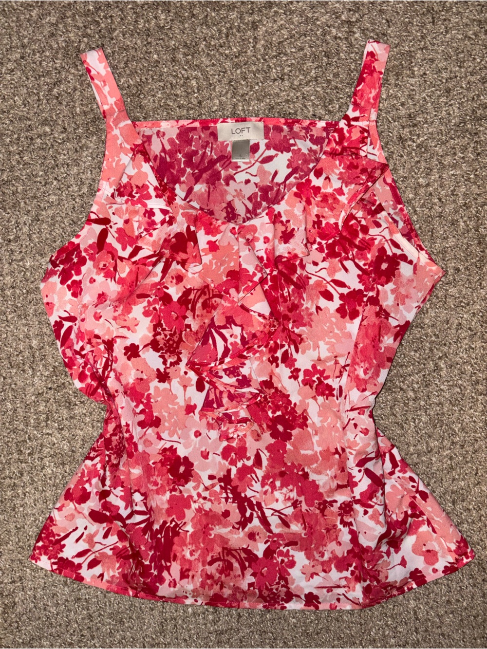 LOFT Pink & Red Floral Ruffled Camisole